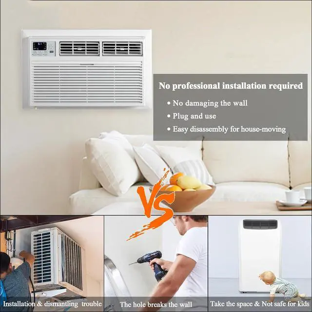 Alt view image 4 of 7 - 10000 BTU Through the Wall Air Conditioner with Heat, Wall AC Unit Works with Alexa/Google Assistant & Easy Install Kit & Cools up to 450 sq. ft. for Living Room, Bedroom, Kitchen, 230V/60Hz