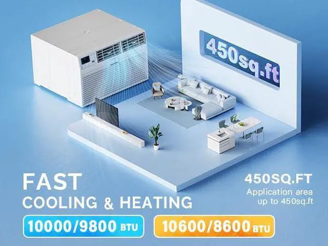 Alt view image 2 of 7 - 10000 BTU Through the Wall Air Conditioner with Heat, Wall AC Unit Works with Alexa/Google Assistant & Easy Install Kit & Cools up to 450 sq. ft. for Living Room, Bedroom, Kitchen, 230V/60Hz