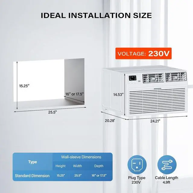 Alt view image 6 of 7 - 10000 BTU Through the Wall Air Conditioner with Heat, Wall AC Unit Works with Alexa/Google Assistant & Easy Install Kit & Cools up to 450 sq. ft. for Living Room, Bedroom, Kitchen, 230V/60Hz