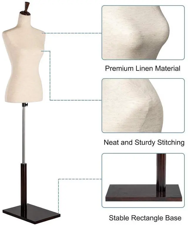 Alt view image 4 of 7 - Female Dress Form, Mannequin Torso Body with Adjustable Wood Stand for Dress Display Clothes Design, Pinnable Manikin (White, 6-8)
