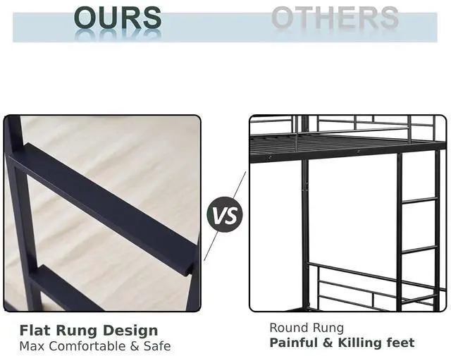 Alt view image 4 of 7 - Bunk Bed Twin Over Twin with 13 inches Tall Guardrail, Metal Twin Bunk Bed with Flat Rungs Design,No Boxing Spring Needed, Navy Blue