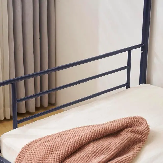 Alt view image 6 of 7 - Bunk Bed Twin Over Twin with 13 inches Tall Guardrail, Metal Twin Bunk Bed with Flat Rungs Design,No Boxing Spring Needed, Navy Blue