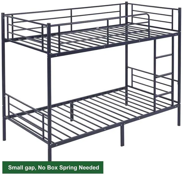 Alt view image 7 of 7 - Bunk Bed Twin Over Twin with 13 inches Tall Guardrail, Metal Twin Bunk Bed with Flat Rungs Design,No Boxing Spring Needed, Navy Blue