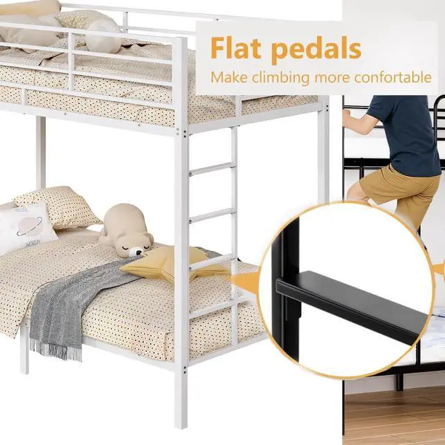 Alt view image 3 of 7 - Heavy Duty Twin Bunk Bed with 15-Inch Guardrails, Metal Bunk Bed Twin Over Twin, Reversible Side-Ladder Layout, Wide Flat Rungs, 10-Inch Underbed Storage, No Box Spring Needed, White