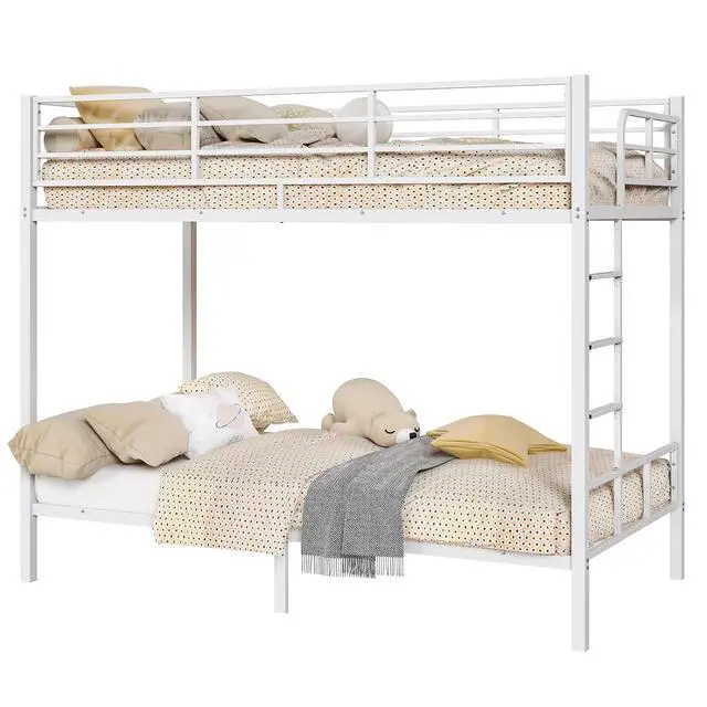 Alt view image 5 of 7 - Heavy Duty Twin Bunk Bed with 15-Inch Guardrails, Metal Bunk Bed Twin Over Twin, Reversible Side-Ladder Layout, Wide Flat Rungs, 10-Inch Underbed Storage, No Box Spring Needed, White