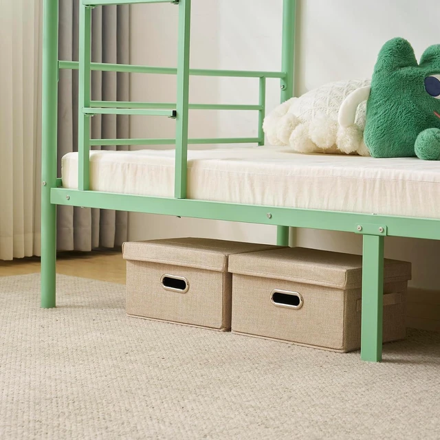 Alt view image 5 of 7 - Bunk Bed Twin Over Twin with 13 inches Tall Guardrail, Metal Twin Bunk Bed with Flat Rungs Design,No Boxing Spring Needed, Green