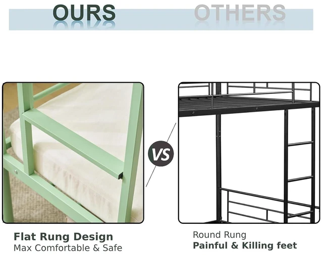 Alt view image 4 of 7 - Bunk Bed Twin Over Twin with 13 inches Tall Guardrail, Metal Twin Bunk Bed with Flat Rungs Design,No Boxing Spring Needed, Green