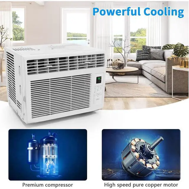 Alt view image 2 of 7 - 6000BTU Window Air Conditioner with Remote and 24H Timer, Window AC Unit with ECO Mode and 4 Fan Speed, Cools up to 250 Sq. Ft., Easy Installation for Home Bedroom Apartment Office 115V