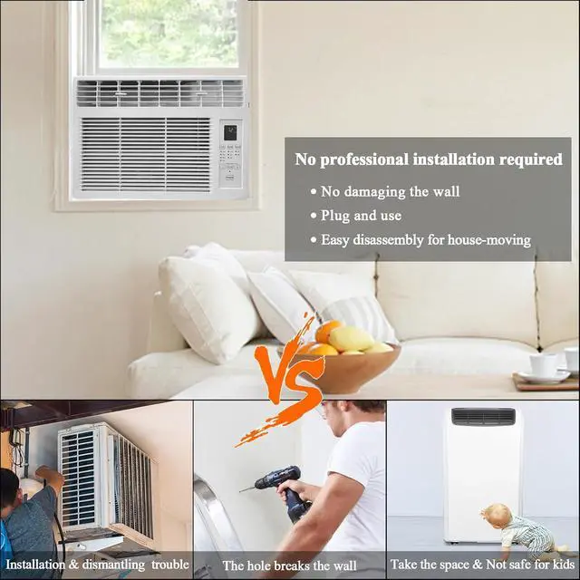 Alt view image 3 of 7 - 6000BTU Window Air Conditioner with Remote and 24H Timer, Window AC Unit with ECO Mode and 4 Fan Speed, Cools up to 250 Sq. Ft., Easy Installation for Home Bedroom Apartment Office 115V