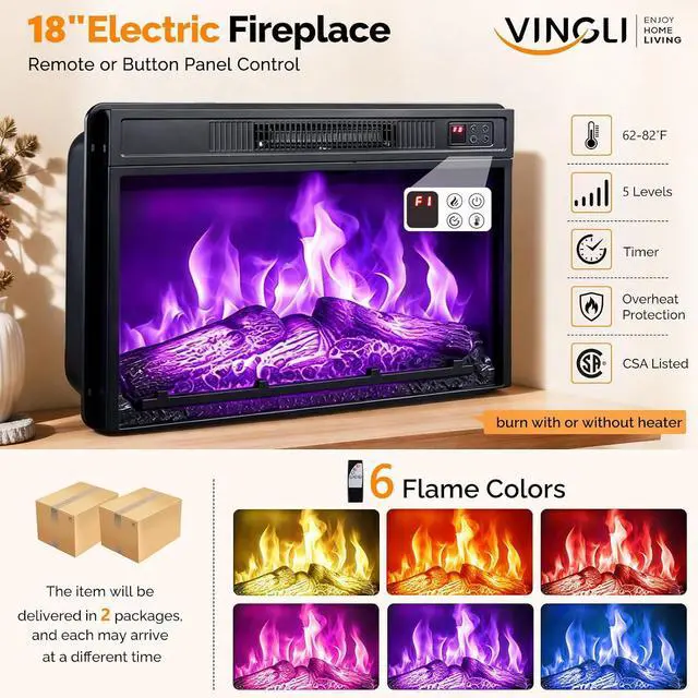 Alt view image 4 of 7 - 58" Electric Fireplace TV Stand for 70-Inch TVs - Modern Media Console with Adjustable Shelves, Open Storage, Built-in Heater & 6 Flame Colors, Finish - Perfect for Living Room & Bedroom, Oak