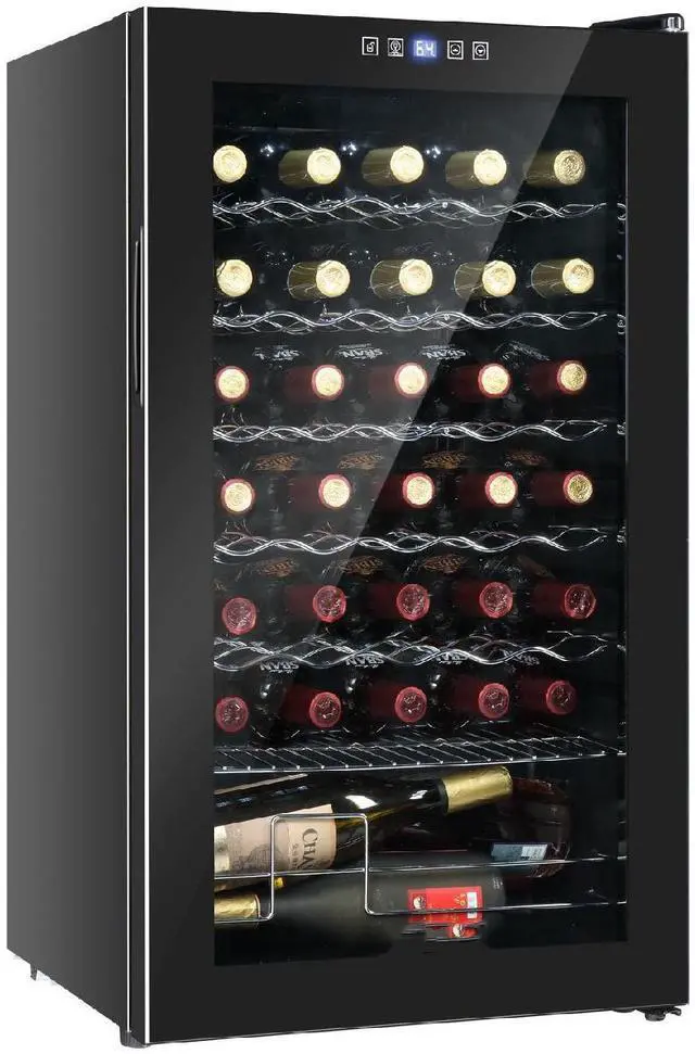 Main image of 34 Bottle Wine Cooler Refrigerator, Freestanding Compressor Wine Chiller, Beverage Wine Fridge with Digital Temperature Control & Double-layer Glass Door for Red White Wine, Champagne, Beer