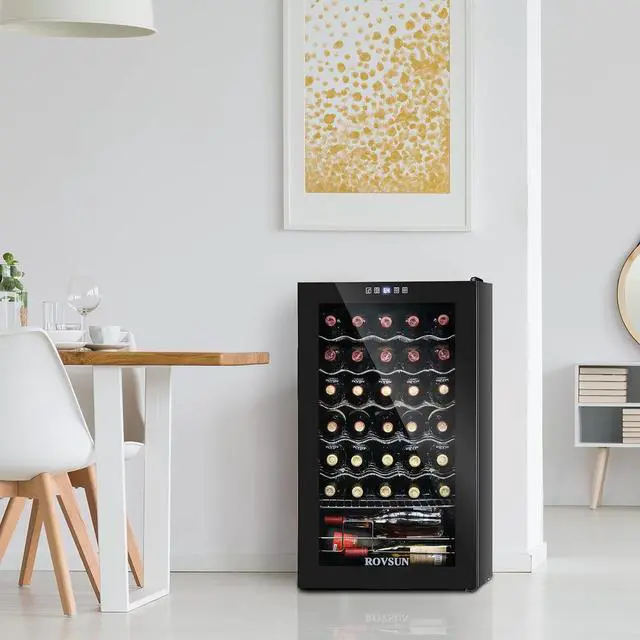 Alt view image 2 of 7 - 34 Bottle Wine Cooler Refrigerator, Freestanding Compressor Wine Chiller, Beverage Wine Fridge with Digital Temperature Control & Double-layer Glass Door for Red White Wine, Champagne, Beer
