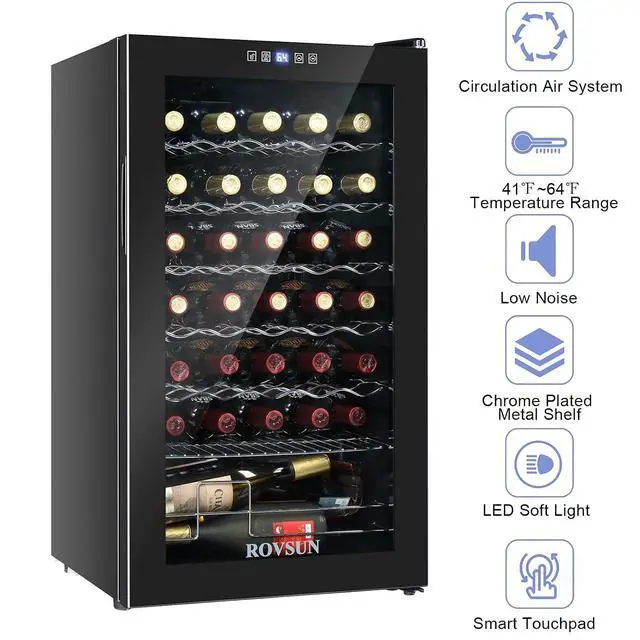 Alt view image 3 of 7 - 34 Bottle Wine Cooler Refrigerator, Freestanding Compressor Wine Chiller, Beverage Wine Fridge with Digital Temperature Control & Double-layer Glass Door for Red White Wine, Champagne, Beer