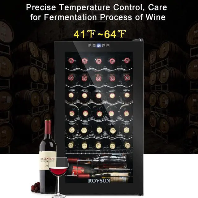 Alt view image 5 of 7 - 34 Bottle Wine Cooler Refrigerator, Freestanding Compressor Wine Chiller, Beverage Wine Fridge with Digital Temperature Control & Double-layer Glass Door for Red White Wine, Champagne, Beer