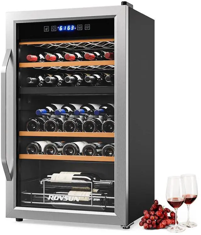 Main image of 33 Bottle Dual Zone Wine Cooler Refrigerator, 41°F-64°F Freestanding Compressor Wine Chiller, Beverage Wine Fridge with Digital Temp Control & Glass Door for Red White Wine, Champagne, Beer