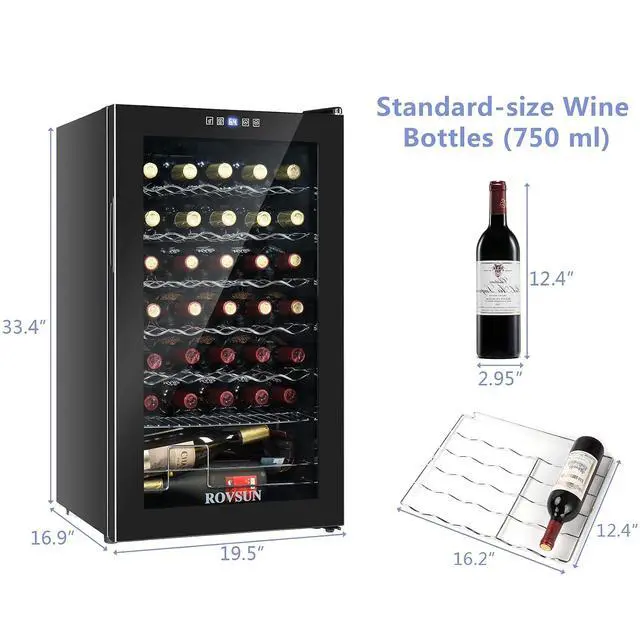 Alt view image 6 of 7 - 34 Bottle Wine Cooler Refrigerator, Freestanding Compressor Wine Chiller, Beverage Wine Fridge with Digital Temperature Control & Double-layer Glass Door for Red White Wine, Champagne, Beer