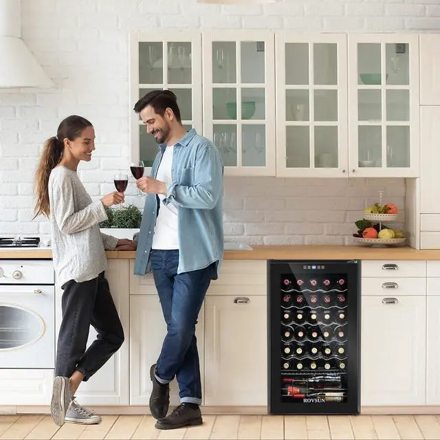 Alt view image 7 of 7 - 34 Bottle Wine Cooler Refrigerator, Freestanding Compressor Wine Chiller, Beverage Wine Fridge with Digital Temperature Control & Double-layer Glass Door for Red White Wine, Champagne, Beer