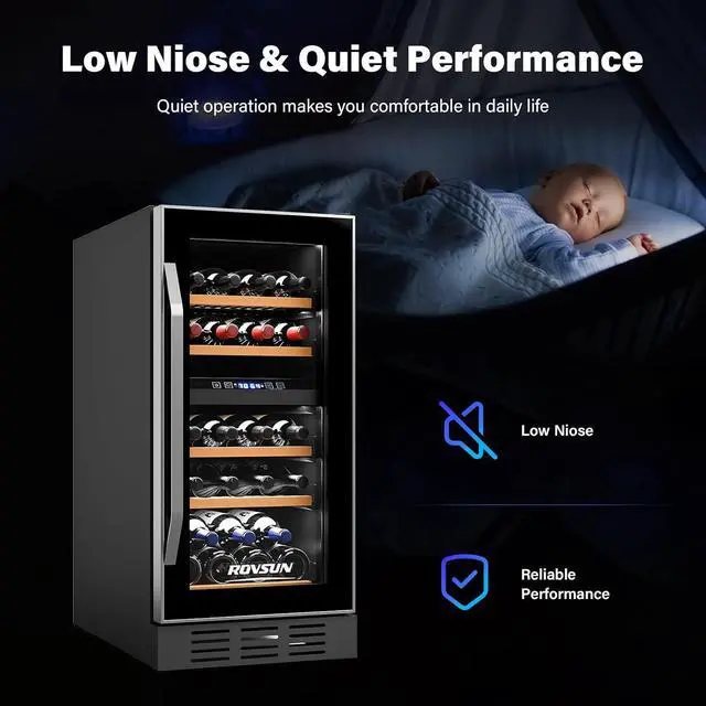 Alt view image 5 of 7 - 26 Bottle Dual Zone Wine Cooler Refrigerator, Freestanding/Built-in Compressor Wine Chiller, Beverage Wine Fridge w/Digital Temp Control & Glass Door for Red White Wine, Champagne, Beer
