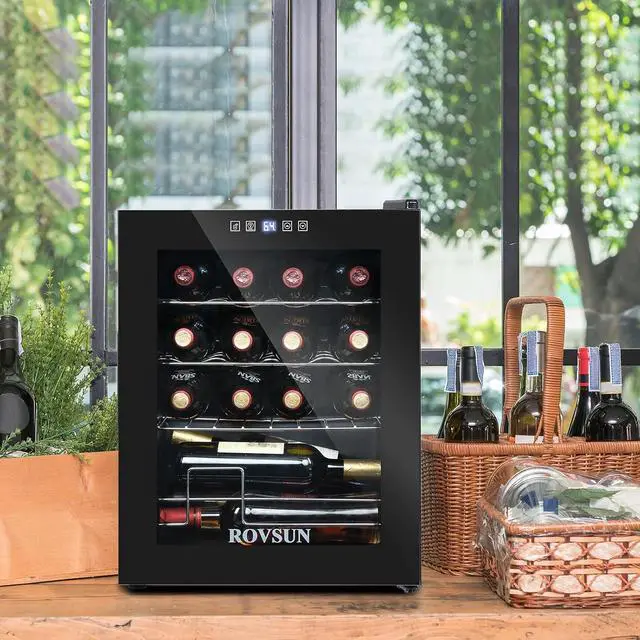 Alt view image 2 of 7 - 16 Bottle Wine Fridge, Freestanding Compressor Cooler Refrigerator, Beverage Chiller With Digital Temperature Control & Double-layer Glass Door for Red White Wine, Champagne, Beer