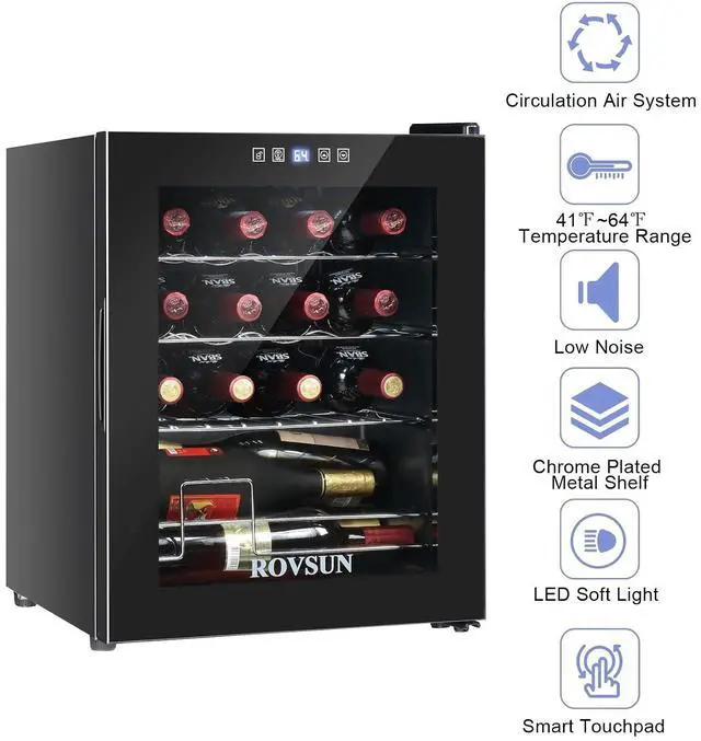 Alt view image 3 of 7 - 16 Bottle Wine Fridge, Freestanding Compressor Cooler Refrigerator, Beverage Chiller With Digital Temperature Control & Double-layer Glass Door for Red White Wine, Champagne, Beer
