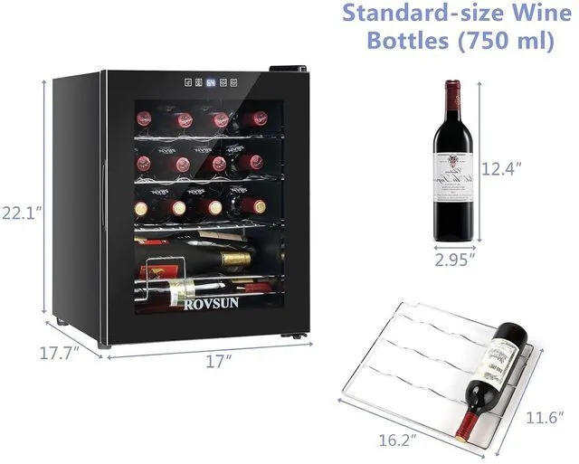 Alt view image 6 of 7 - 16 Bottle Wine Fridge, Freestanding Compressor Cooler Refrigerator, Beverage Chiller With Digital Temperature Control & Double-layer Glass Door for Red White Wine, Champagne, Beer
