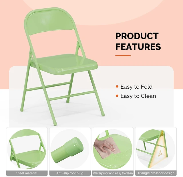 Alt view image 4 of 7 - All Iron Metal Folding Chair,Lightweight Portable Folding Chair,Indoor/Outdoor Dual-Use Seating,Green(8 Pack)