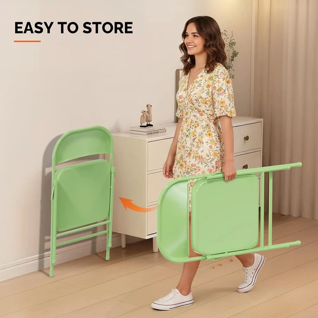 Alt view image 5 of 7 - All Iron Metal Folding Chair,Lightweight Portable Folding Chair,Indoor/Outdoor Dual-Use Seating,Green(8 Pack)