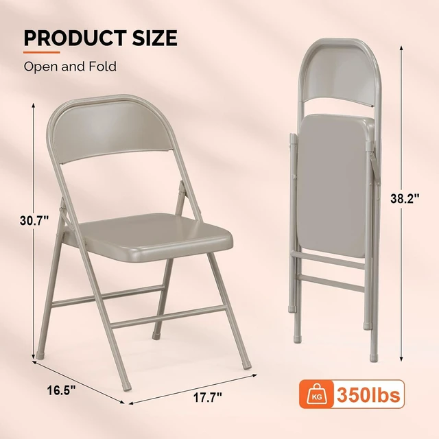 Alt view image 3 of 7 - All Iron Metal Folding Chair,Lightweight Portable Folding Chair,Indoor/Outdoor Dual-Use Seating,Khaki(8 Pack)