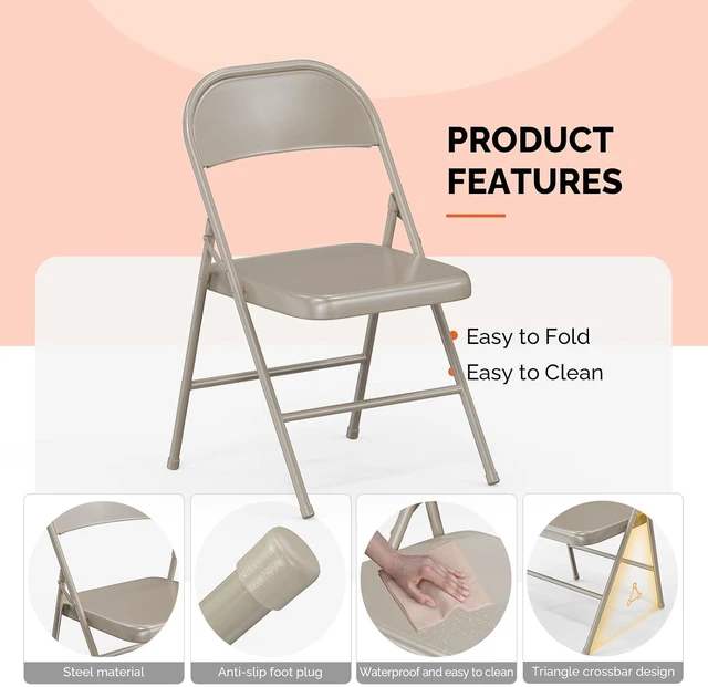 Alt view image 4 of 7 - All Iron Metal Folding Chair,Lightweight Portable Folding Chair,Indoor/Outdoor Dual-Use Seating,Khaki(8 Pack)