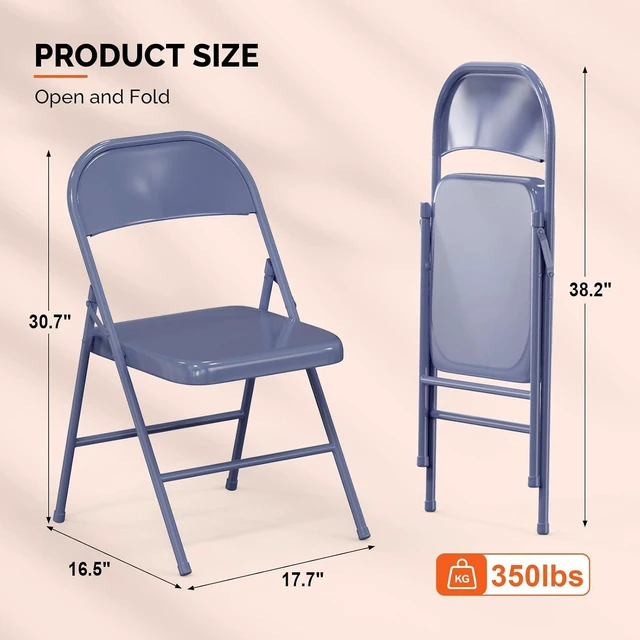 Alt view image 3 of 7 - All Iron Metal Folding Chair,Lightweight Portable Folding Chair,Indoor/Outdoor Dual-Use Seating,Darkblue(8 Pack)