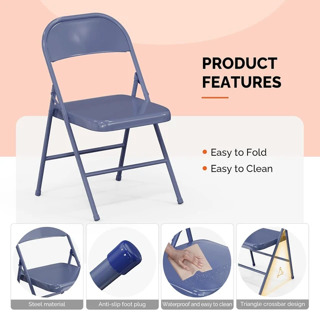 Alt view image 4 of 7 - All Iron Metal Folding Chair,Lightweight Portable Folding Chair,Indoor/Outdoor Dual-Use Seating,Darkblue(8 Pack)