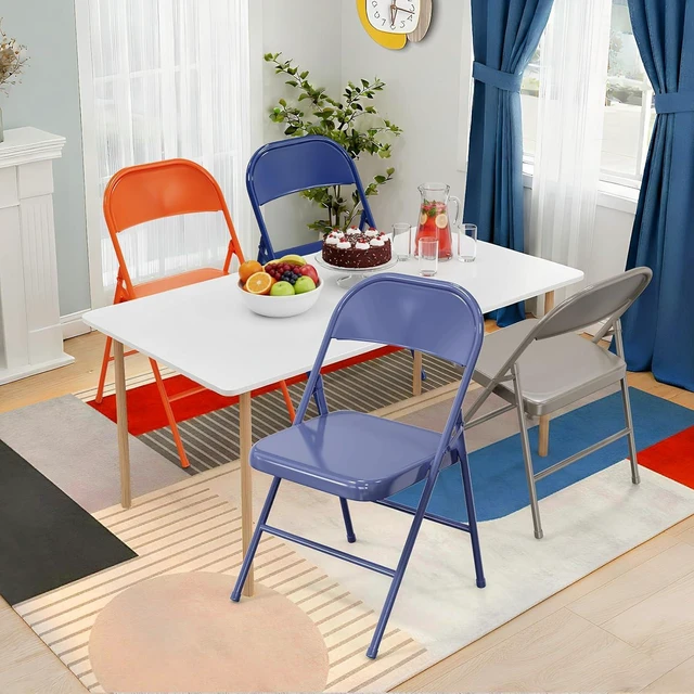 Alt view image 6 of 7 - All Iron Metal Folding Chair,Lightweight Portable Folding Chair,Indoor/Outdoor Dual-Use Seating,Darkblue(8 Pack)