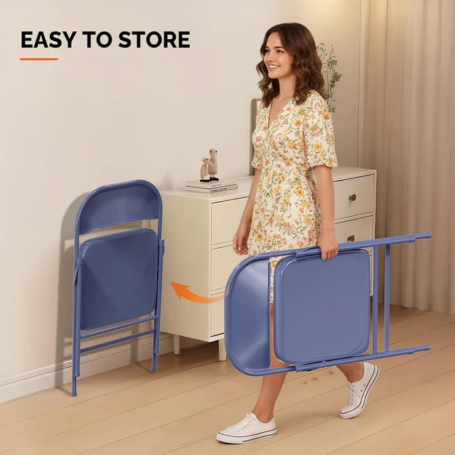 Alt view image 5 of 7 - All Iron Metal Folding Chair,Lightweight Portable Folding Chair,Indoor/Outdoor Dual-Use Seating,Darkblue(8 Pack)