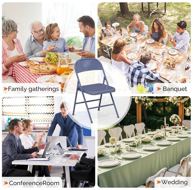 Alt view image 7 of 7 - All Iron Metal Folding Chair,Lightweight Portable Folding Chair,Indoor/Outdoor Dual-Use Seating,Darkblue(8 Pack)