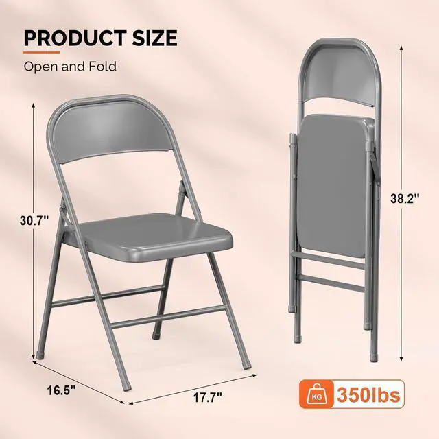 Alt view image 3 of 7 - All Iron Metal Folding Chair,Lightweight Portable Folding Chair,Indoor/Outdoor Dual-Use Seating,Grey(8 Pack)