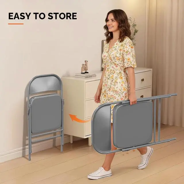 Alt view image 5 of 7 - All Iron Metal Folding Chair,Lightweight Portable Folding Chair,Indoor/Outdoor Dual-Use Seating,Grey(8 Pack)