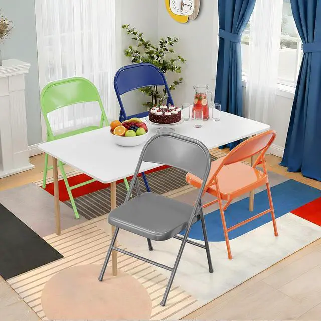 Alt view image 6 of 7 - All Iron Metal Folding Chair,Lightweight Portable Folding Chair,Indoor/Outdoor Dual-Use Seating,Grey(8 Pack)
