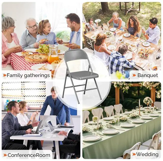 Alt view image 7 of 7 - All Iron Metal Folding Chair,Lightweight Portable Folding Chair,Indoor/Outdoor Dual-Use Seating,Grey(8 Pack)