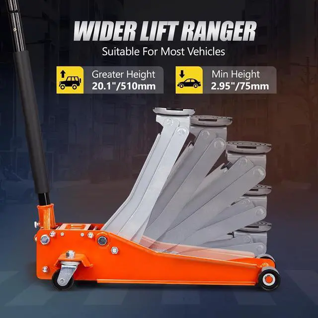 Alt view image 2 of 5 - 3 Ton Low Profile Floor Jack,Lifting Range 2.95" to 20.1" Horizontal Hydraulic for Garage, Workshop and Vehicle Maintenance
