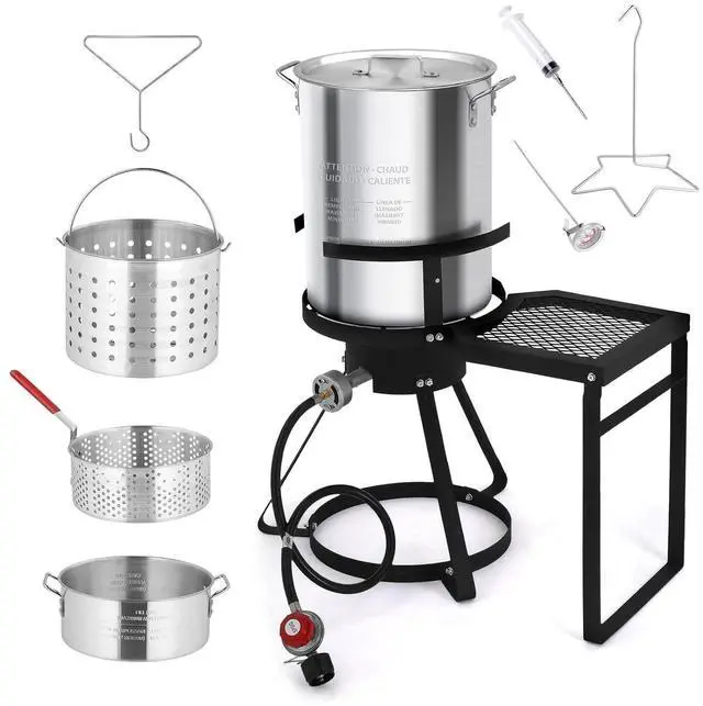 Main image of 30QT Turkey Fryer & 10QT Fish Fryer with 55,000 BTU Propane Burner, Outdoor Seafood & Crawfish Boiler with Steamer Basket & Thermometer, Ideal for Crawfish, Crab, Shrimp Boiling and Deep Frying
