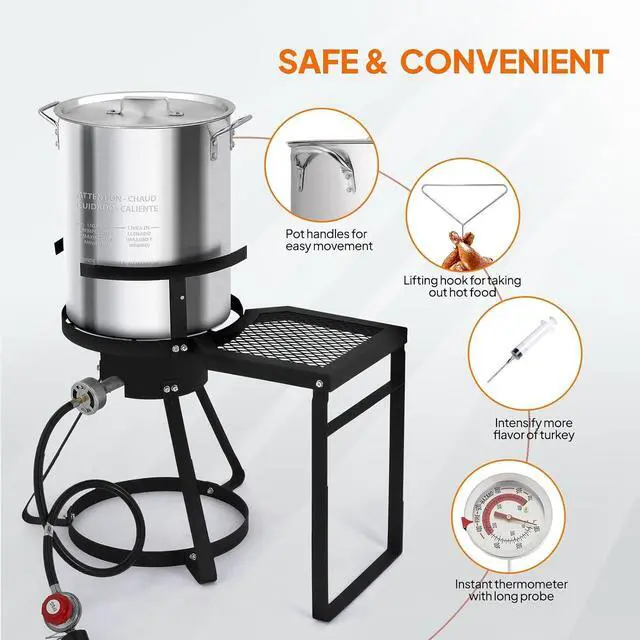 Alt view image 3 of 7 - 30QT Turkey Fryer & 10QT Fish Fryer with 55,000 BTU Propane Burner, Outdoor Seafood & Crawfish Boiler with Steamer Basket & Thermometer, Ideal for Crawfish, Crab, Shrimp Boiling and Deep Frying