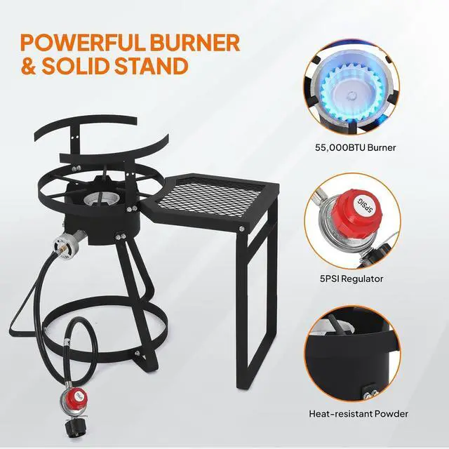 Alt view image 4 of 7 - 30QT Turkey Fryer & 10QT Fish Fryer with 55,000 BTU Propane Burner, Outdoor Seafood & Crawfish Boiler with Steamer Basket & Thermometer, Ideal for Crawfish, Crab, Shrimp Boiling and Deep Frying