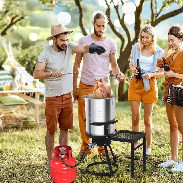 Alt view image 7 of 7 - 30QT Turkey Fryer & 10QT Fish Fryer with 55,000 BTU Propane Burner, Outdoor Seafood & Crawfish Boiler with Steamer Basket & Thermometer, Ideal for Crawfish, Crab, Shrimp Boiling and Deep Frying