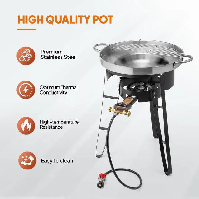 Alt view image 3 of 7 - 23'' Concave Comal Set, 80,000BTU Propane Gas Stove & Heavy Burner Stand, Stainless Steel Discada Disc Cooker, Taco Para Carnitas Tortillas Stir Fry Wok for Backyard, Outdoor Cooking & Frying