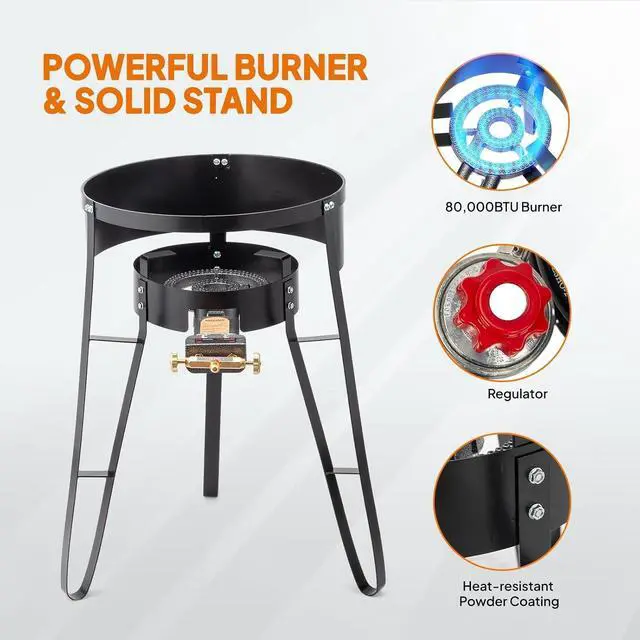 Alt view image 4 of 7 - 23'' Concave Comal Set, 80,000BTU Propane Gas Stove & Heavy Burner Stand, Stainless Steel Discada Disc Cooker, Taco Para Carnitas Tortillas Stir Fry Wok for Backyard, Outdoor Cooking & Frying