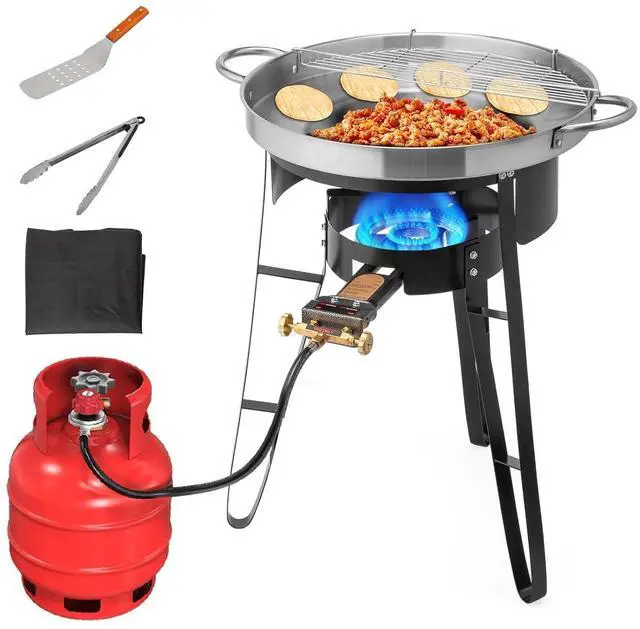 Main image of 23'' Concave Comal Set, 80,000BTU Propane Gas Stove & Heavy Burner Stand, Stainless Steel Discada Disc Cooker, Taco Para Carnitas Tortillas Stir Fry Wok for Backyard, Outdoor Cooking & Frying