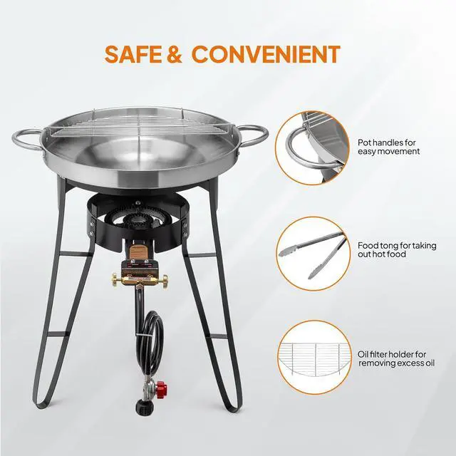 Alt view image 5 of 7 - 23'' Concave Comal Set, 80,000BTU Propane Gas Stove & Heavy Burner Stand, Stainless Steel Discada Disc Cooker, Taco Para Carnitas Tortillas Stir Fry Wok for Backyard, Outdoor Cooking & Frying