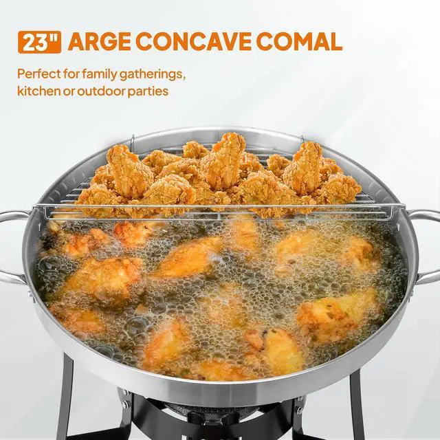 Alt view image 2 of 7 - 23'' Concave Comal Set, 80,000BTU Propane Gas Stove & Heavy Burner Stand, Stainless Steel Discada Disc Cooker, Taco Para Carnitas Tortillas Stir Fry Wok for Backyard, Outdoor Cooking & Frying