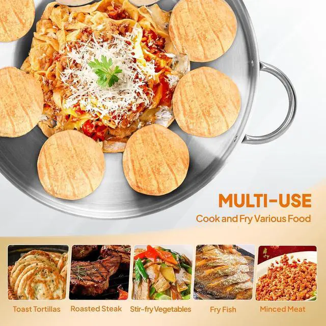 Alt view image 6 of 7 - 23'' Concave Comal Set, 80,000BTU Propane Gas Stove & Heavy Burner Stand, Stainless Steel Discada Disc Cooker, Taco Para Carnitas Tortillas Stir Fry Wok for Backyard, Outdoor Cooking & Frying