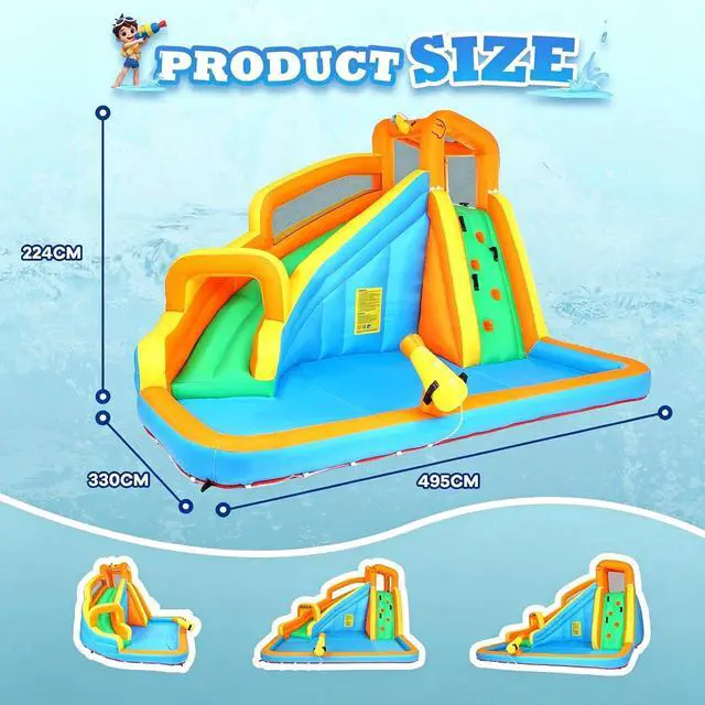 Alt view image 2 of 6 - Inflatable Water Slide Park wtih Splash Pool, Climbing Wall, Water Cannon, Backyard Outdoor Fun Summer Water Plays for Party Birthday Gift (Orange & Yellow)